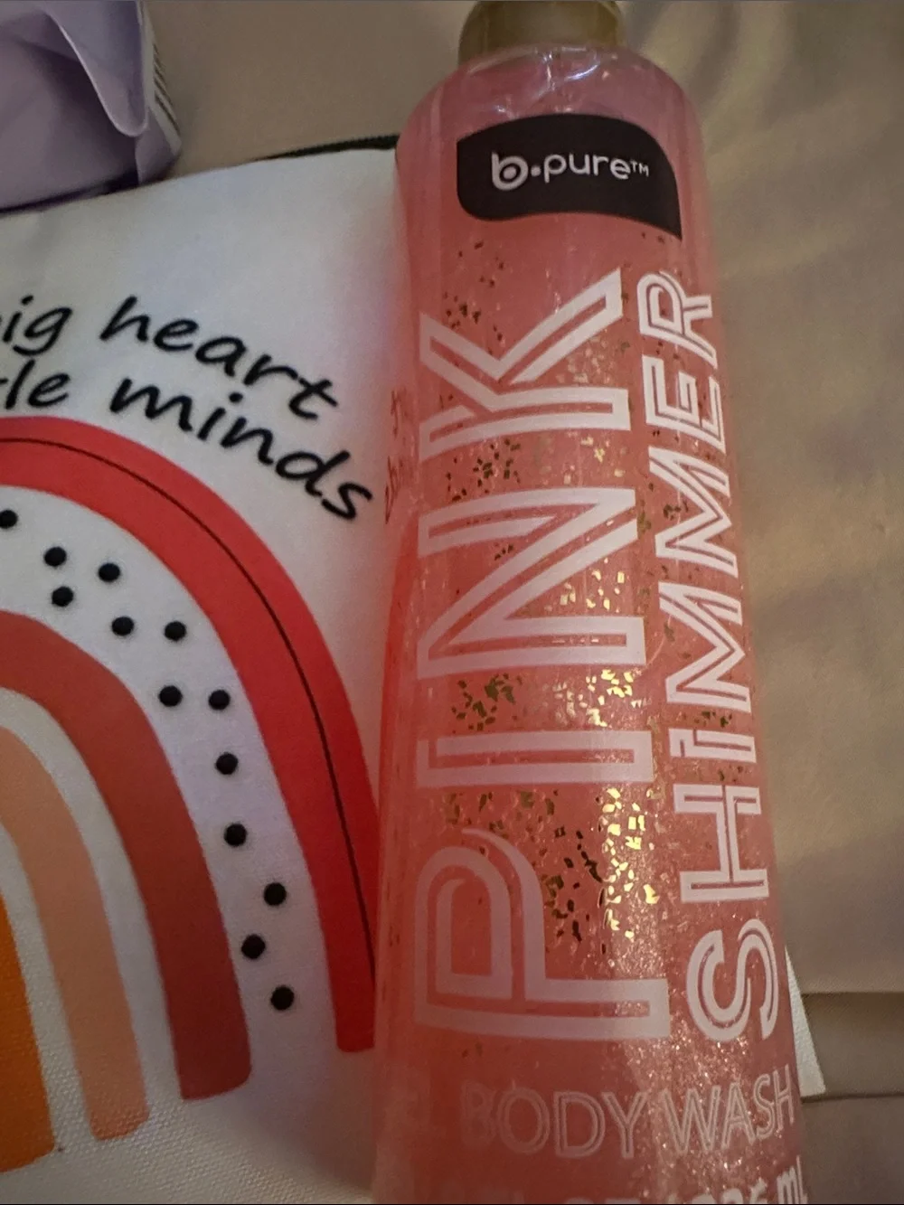 Pink Shimmer Body Wash + Lavender Bubble Bar & Body Cream , loofah and bag